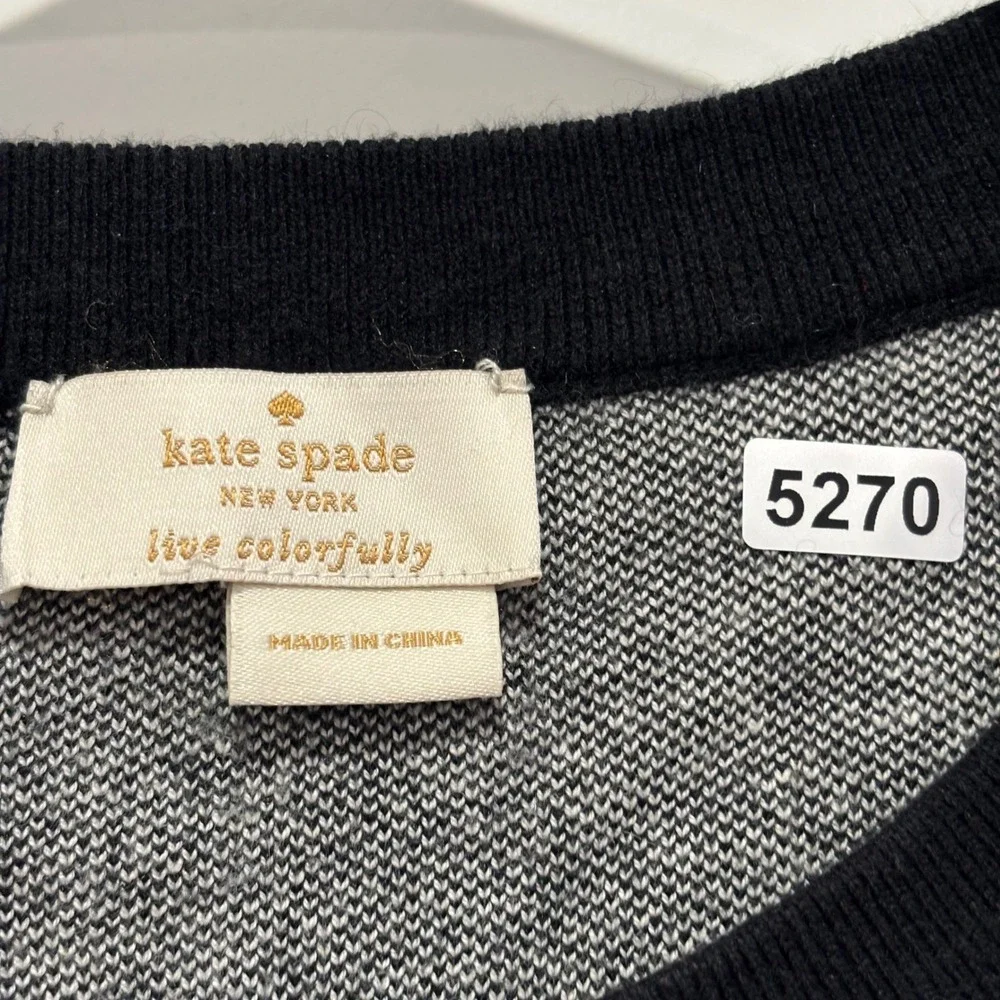 Kate Spade New York Gray Black Rose Floral Cotton Cashmere Sweater Womens XS